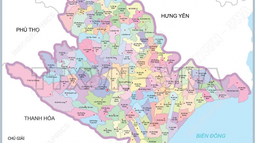 Bản đồ chi tiết 129 đơn vị hành chính cấp xã của Ninh Bình từ ngày 16/6/2025